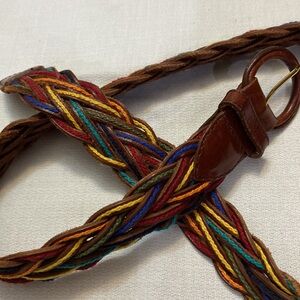 Multicolor Top Stitched Leather Woven Womens Belt - Size L